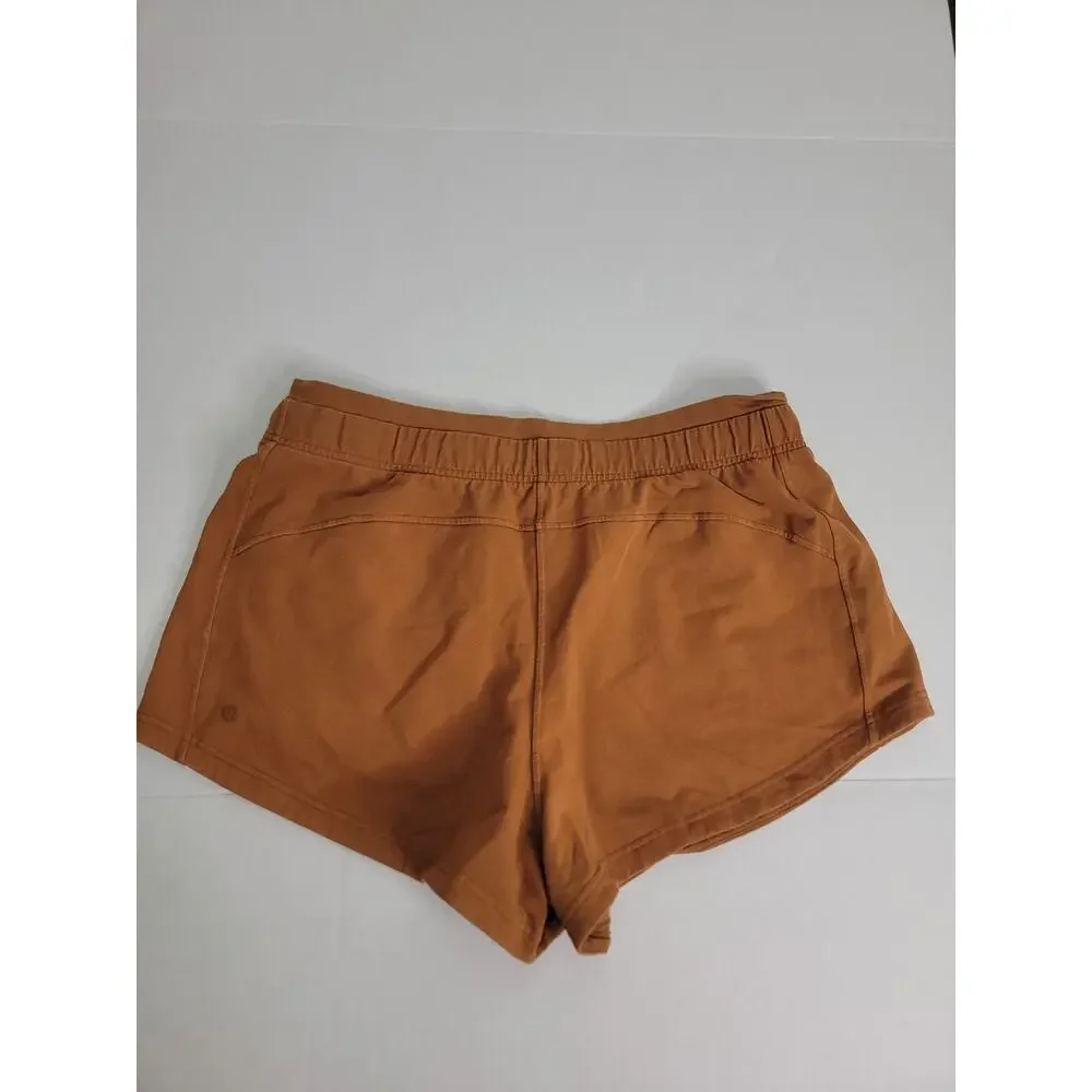 Lululemon Shorts Womens 14 Inner Glow High Rise Cotton Terry Tan Orange W7BDRS